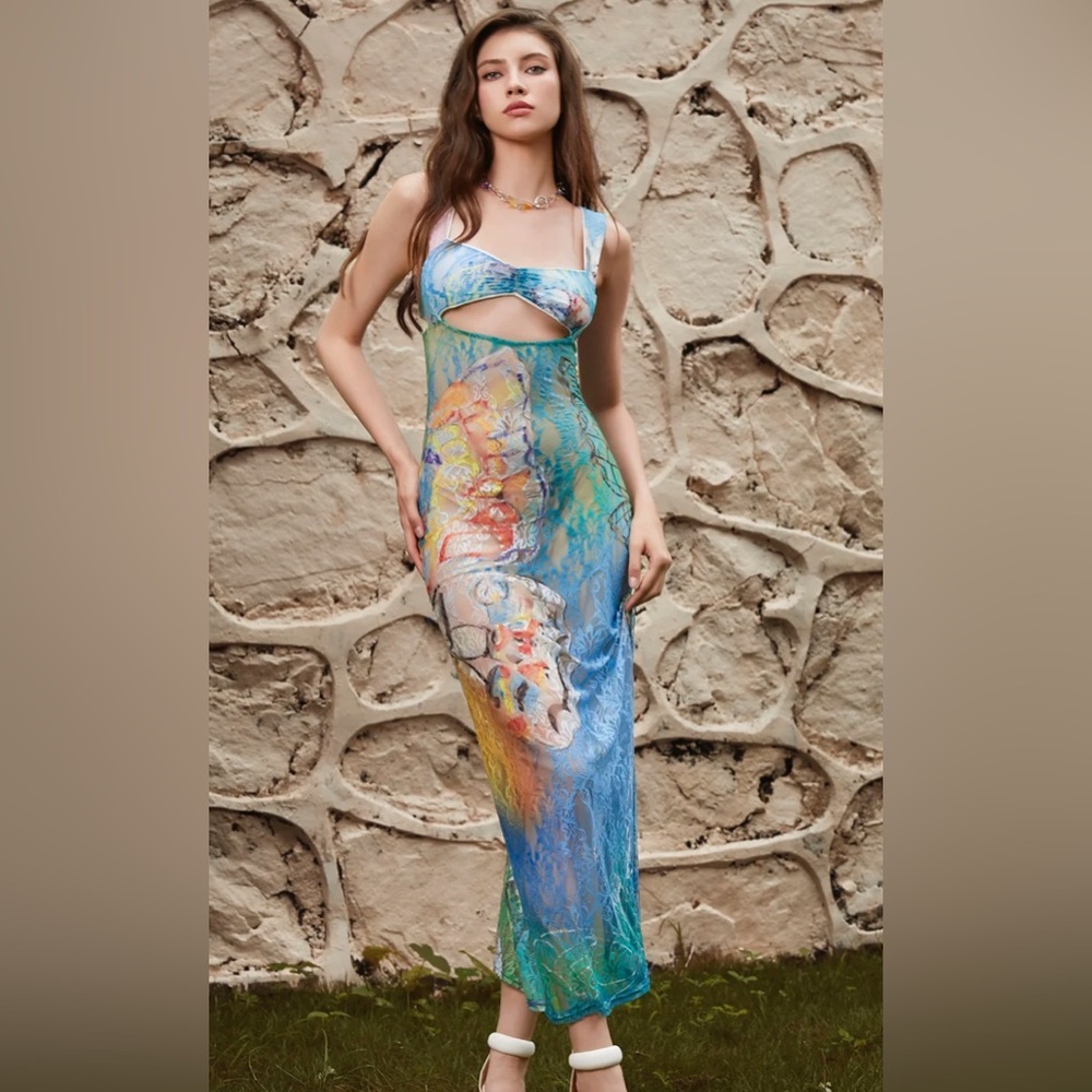 Multicolored laced dress size large - Picture 4 of 6